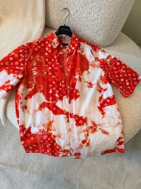 Louis Vuitton Orange & White Monogram Short Sleeve Shirt